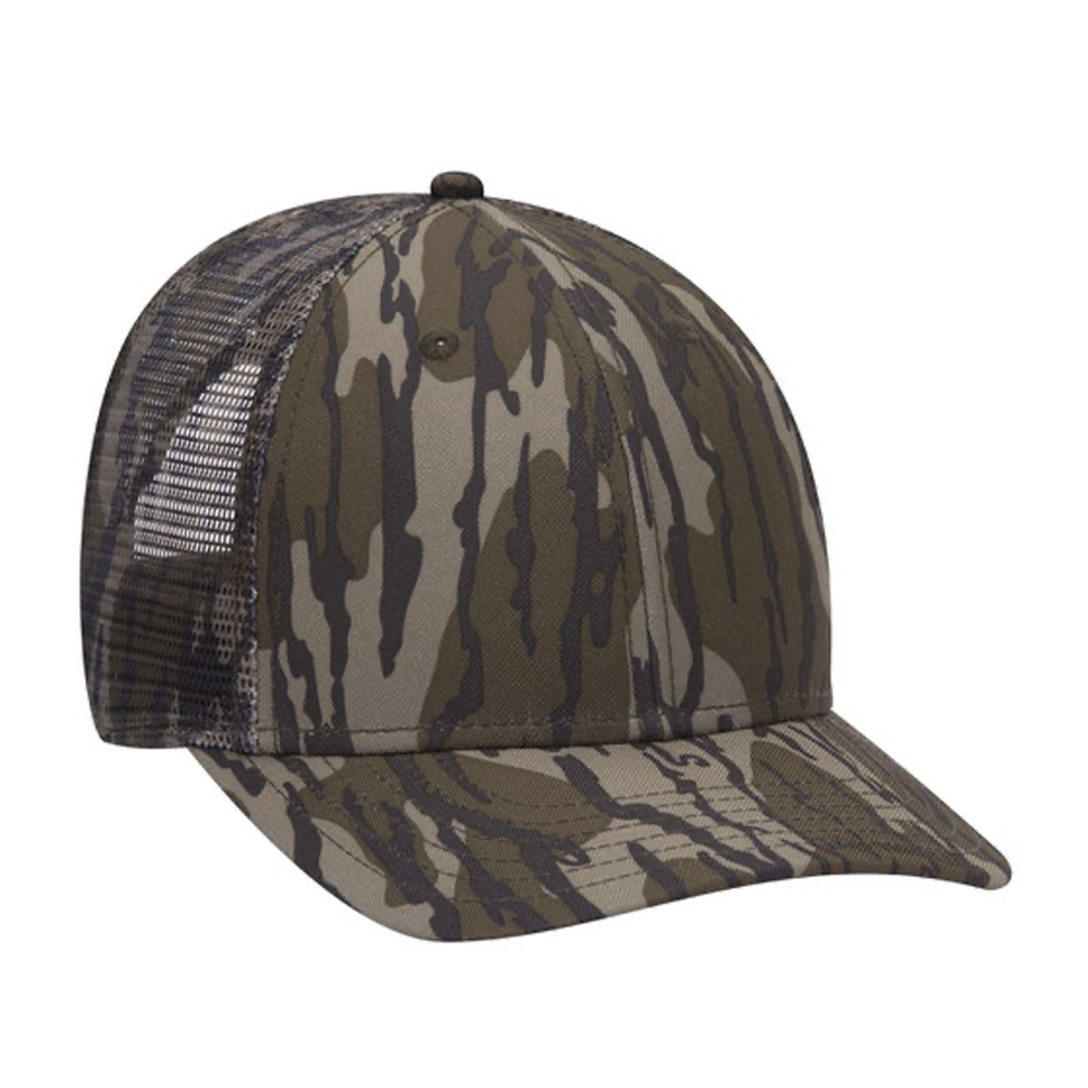 [12 Pack] Leather Patch Camo Hats - Custom Shape Patch - Mossy Oak  Bottomland / Rawhide